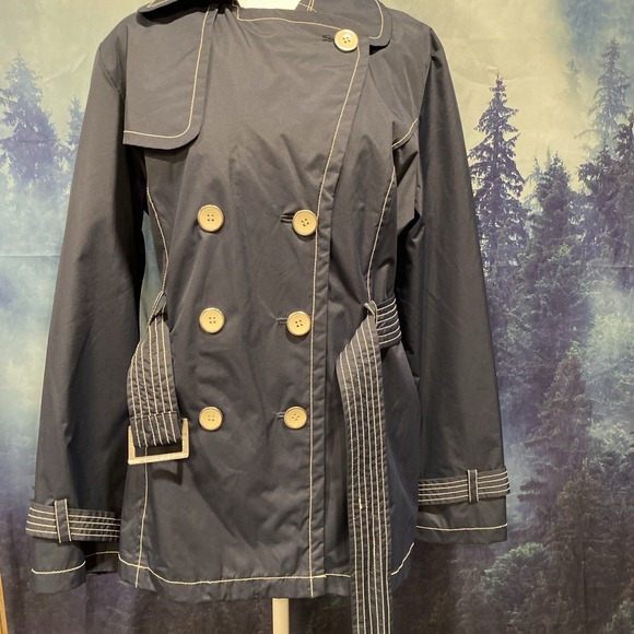 Dressbarn Jacket Coat Women's Medium Navy Blue White Button Peacoat Dress Career - Picture 7 of 11